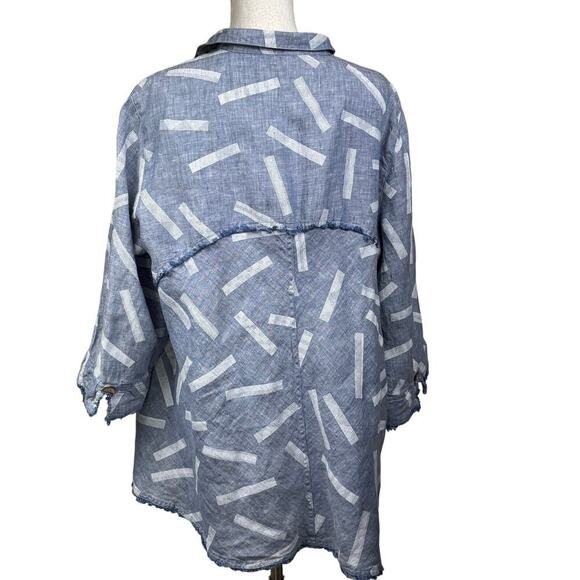 John Mark blue/white linen tunic, 1X, artsy, coastal, relaxed, earthy, Lagom - Picture 3 of 4